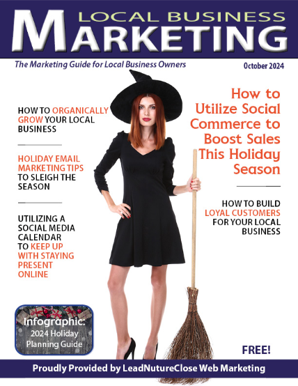 Woman in a witch costume against a colorful background, promoting Local Business Marketing for home service professionals.