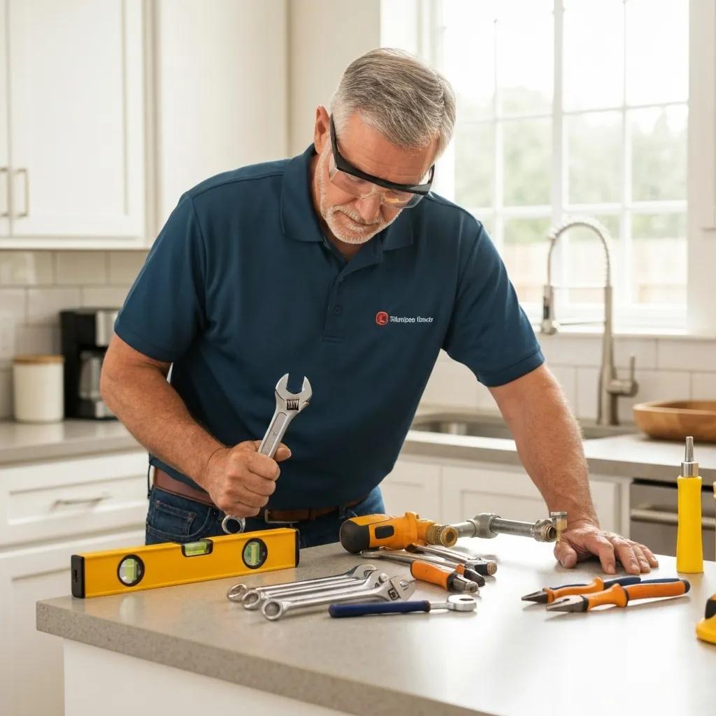 Contractor working on home improvement project with tools and materials