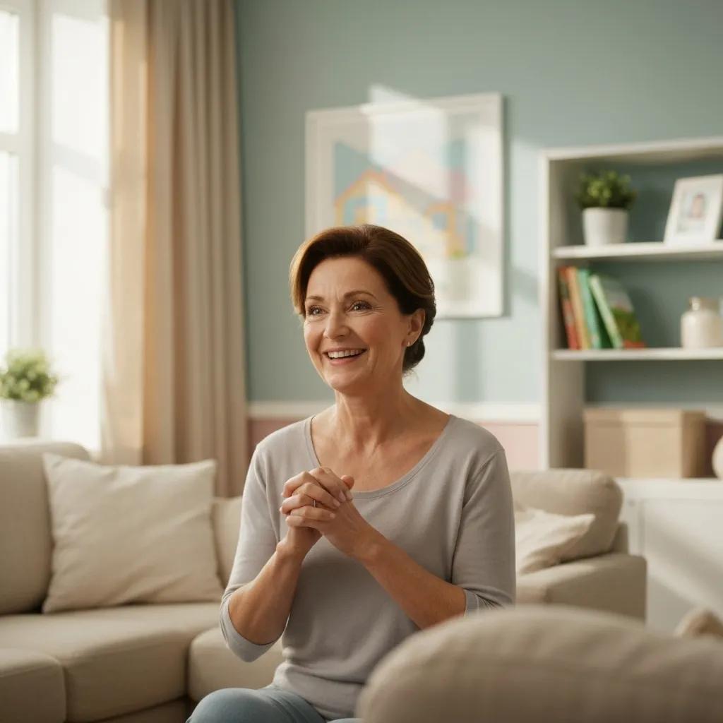 Satisfied homeowner providing a testimonial in a cozy living room, highlighting the importance of customer reviews