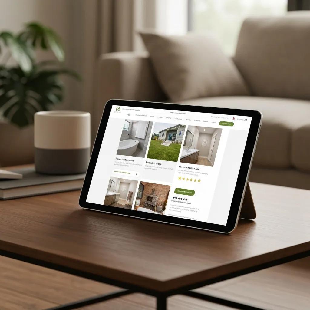 Tablet displaying an engaging home service contractor website layout with intuitive navigation and trust signals