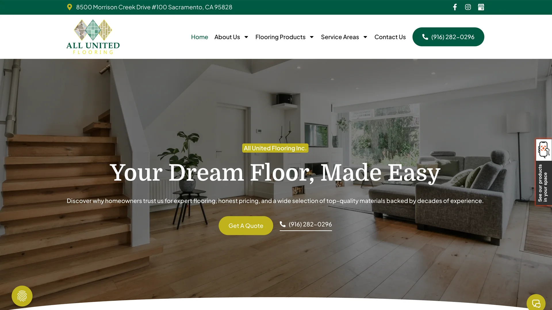 Modern interior showcasing hardwood flooring, stylish furniture, and natural light in a spacious living area, representing All United Flooring's quality design and expertise in flooring solutions.