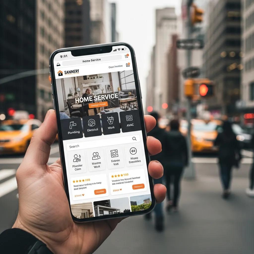 Mobile-optimized home service website shown on a smartphone