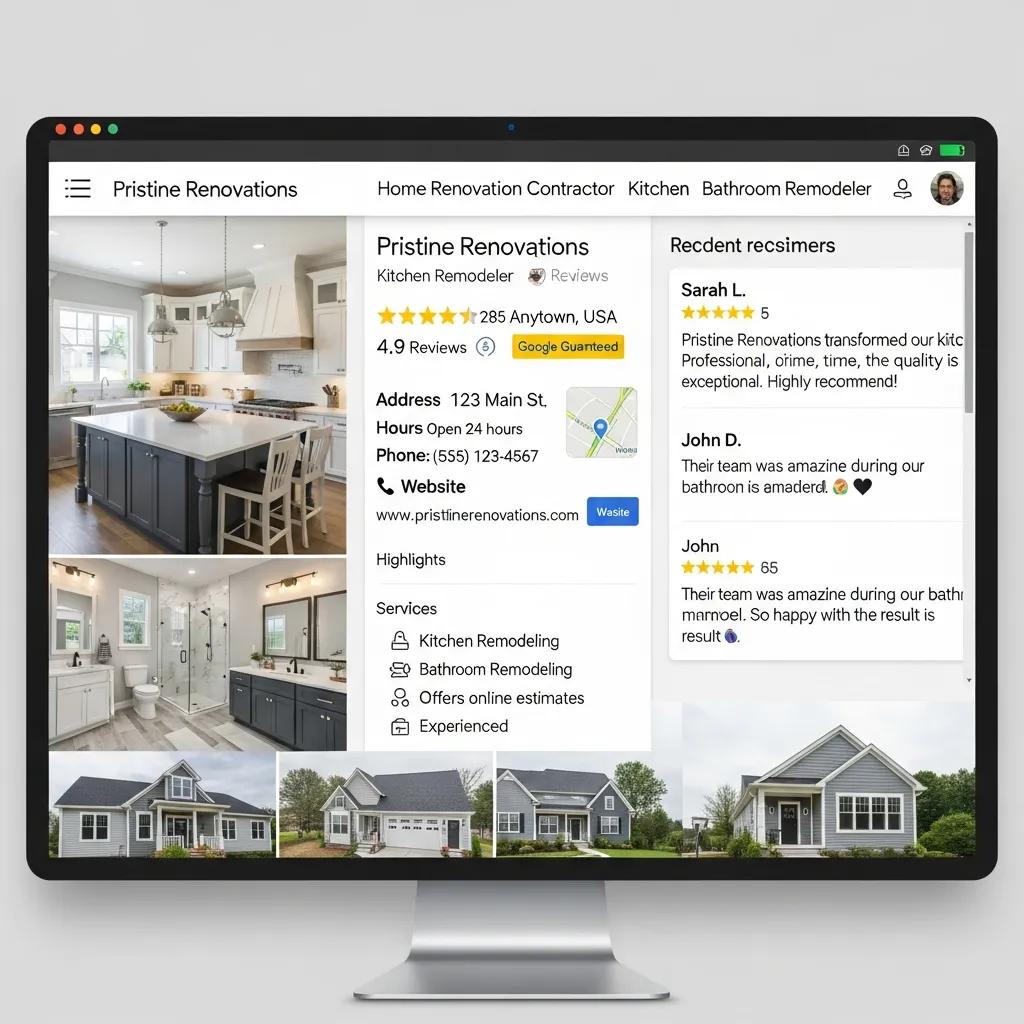 Optimized Google Business Profile on a computer screen, showcasing essential elements for local SEO