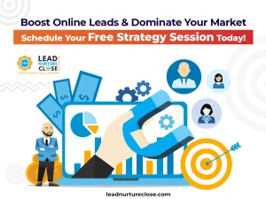 Hands holding a digital marketing chart with business icons and text promoting strategy sessions