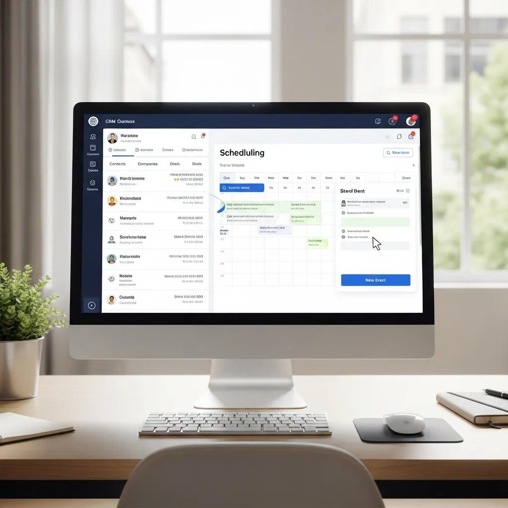 Visual representation of CRM and scheduling tool integration in a professional workspace