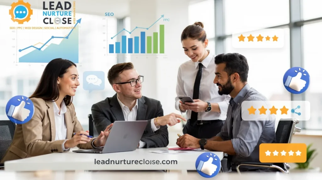 A comprehensive marketing approach integrates SEO, PPC advertising, social media outreach, web design, and reputation